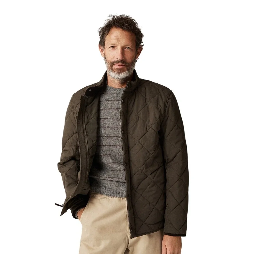 J. Crew SZ XL Sussex Quilted‎ Field Jacket Olive Diamond Quilt Snap Front NWOT
